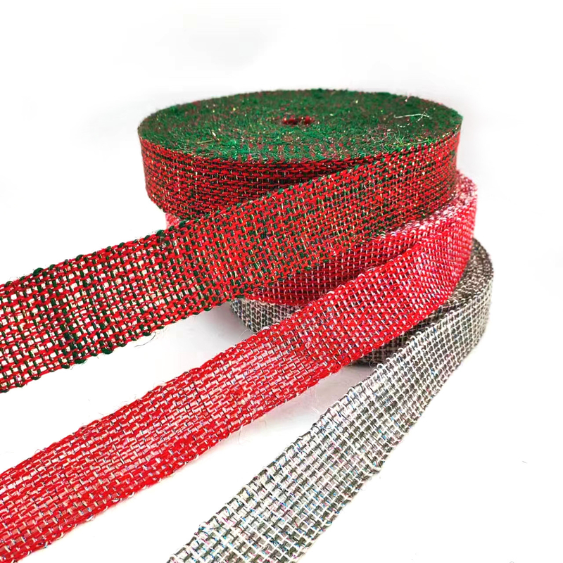 Sostenibile 4 Cm Rosso Arancione Argento Colorato Decorativo di Natale Jute Nastro Webbing