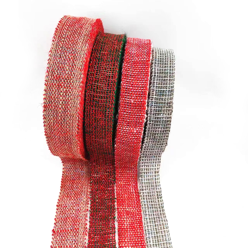 Sostenibile 4 Cm Rosso Arancione Argento Colorato Decorativo di Natale Jute Nastro Webbing