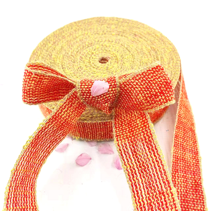 Stoffa 100% di giuta per Natale, nastro di giuta con bordo giallo per la decorazione della casa