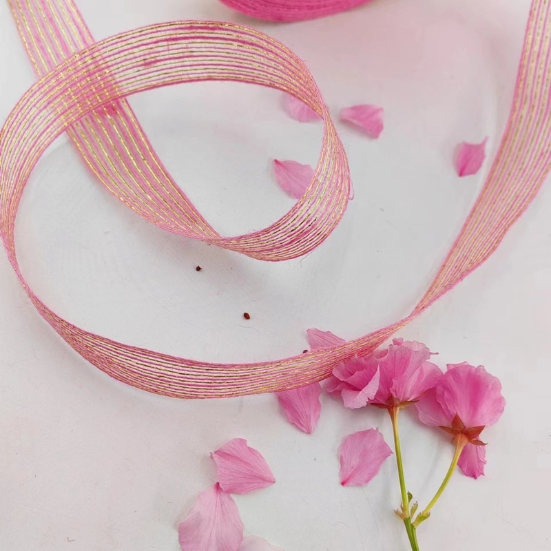 Filtro di pesce di iuta e poliestere Glitter Nastro decorativo per l' imballaggio regalo a nastro rosa diretto