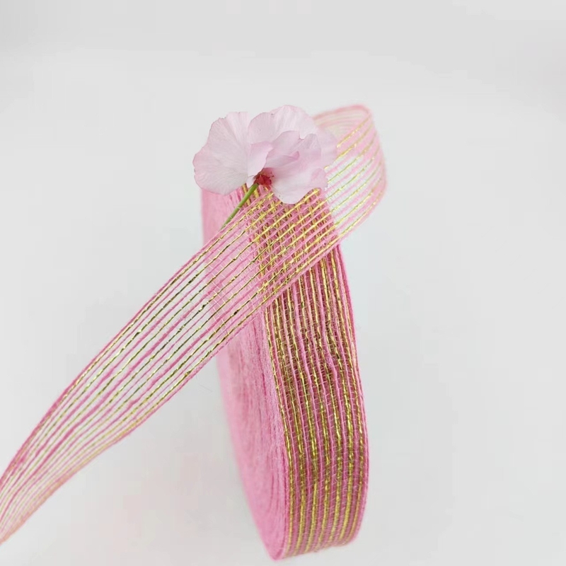 Filtro di pesce di iuta e poliestere Glitter Nastro decorativo per l' imballaggio regalo a nastro rosa diretto