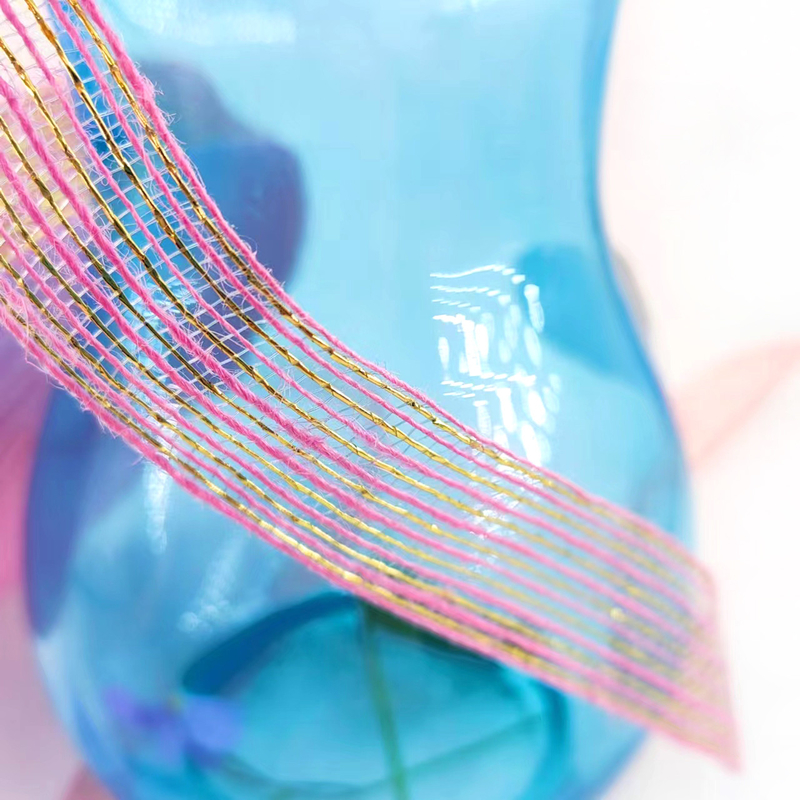 Filtro di pesce di iuta e poliestere Glitter Nastro decorativo per l' imballaggio regalo a nastro rosa diretto